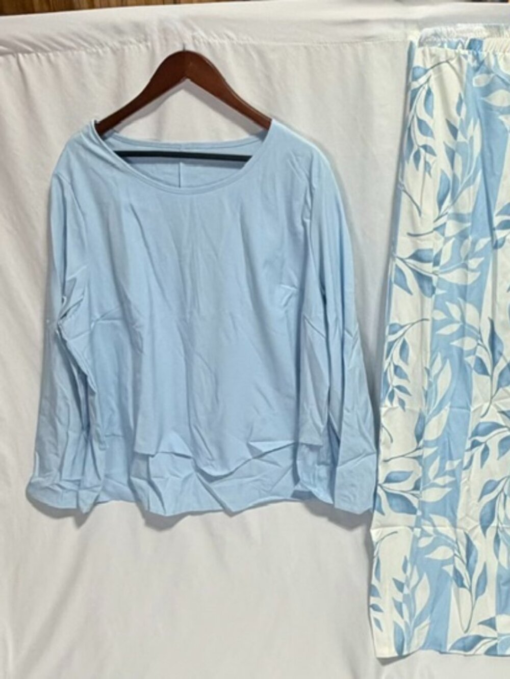New Women's 2-Piece Casual Set Light Blue Floral Leaf Print Pants 3XL